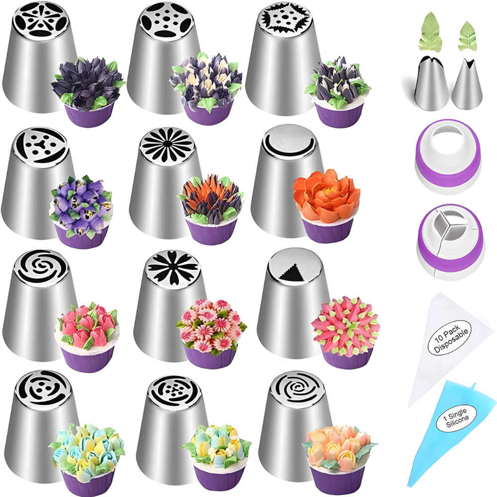 Advanced & Specialty Russian Piping Tips Expansion Pack - Premium Stainless Steel Nozzles for Expert Cake Decorating | Complementary Set for Your Main Baking Kit - AUR