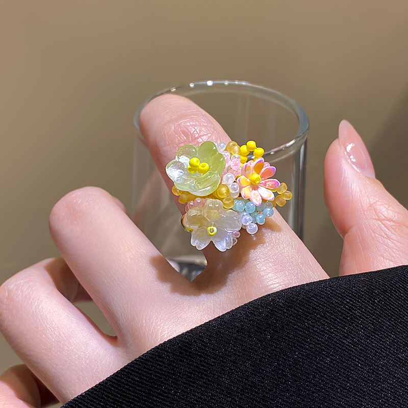 AUR 花小米珠リング｜彩り豊かなフラワーアクセ