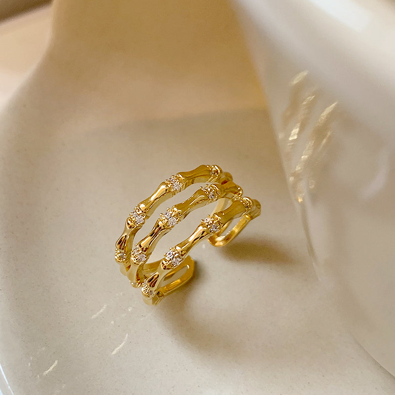 AUR 金色竹節リング｜開口式・軽やかで上品