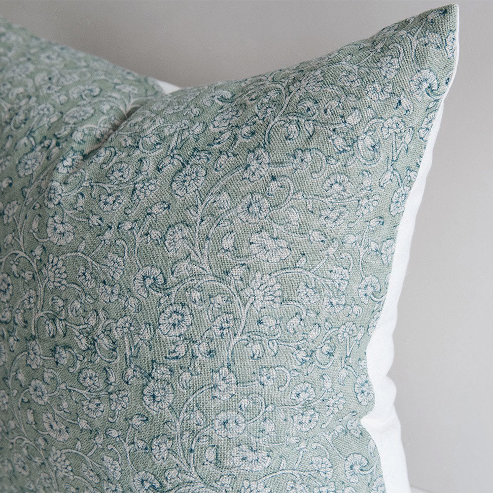 Linen Hand Block-Printed Pillow Cover No. 0233 - AUR
