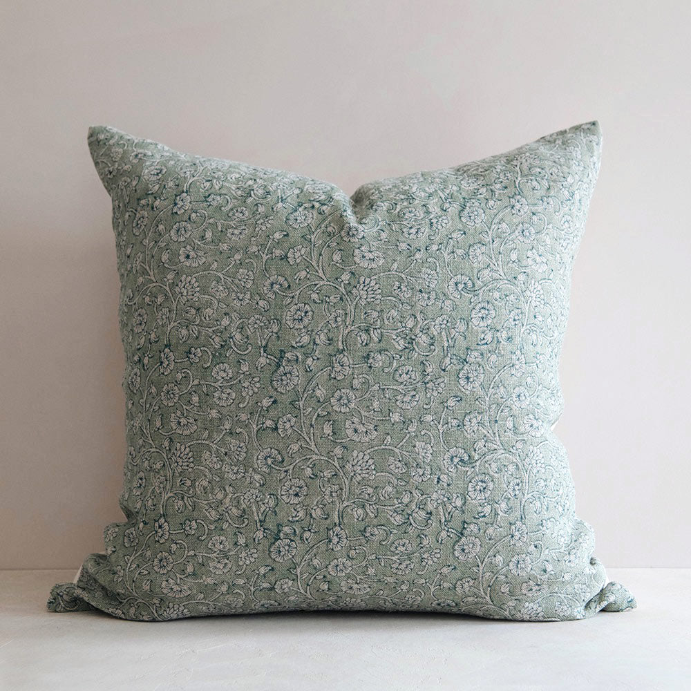 Linen Hand Block-Printed Pillow Cover No. 0233 - AUR