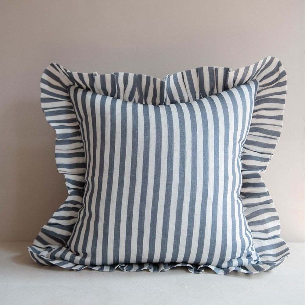 Linen Pillow Cover - Stone Blue Stripe - AUR