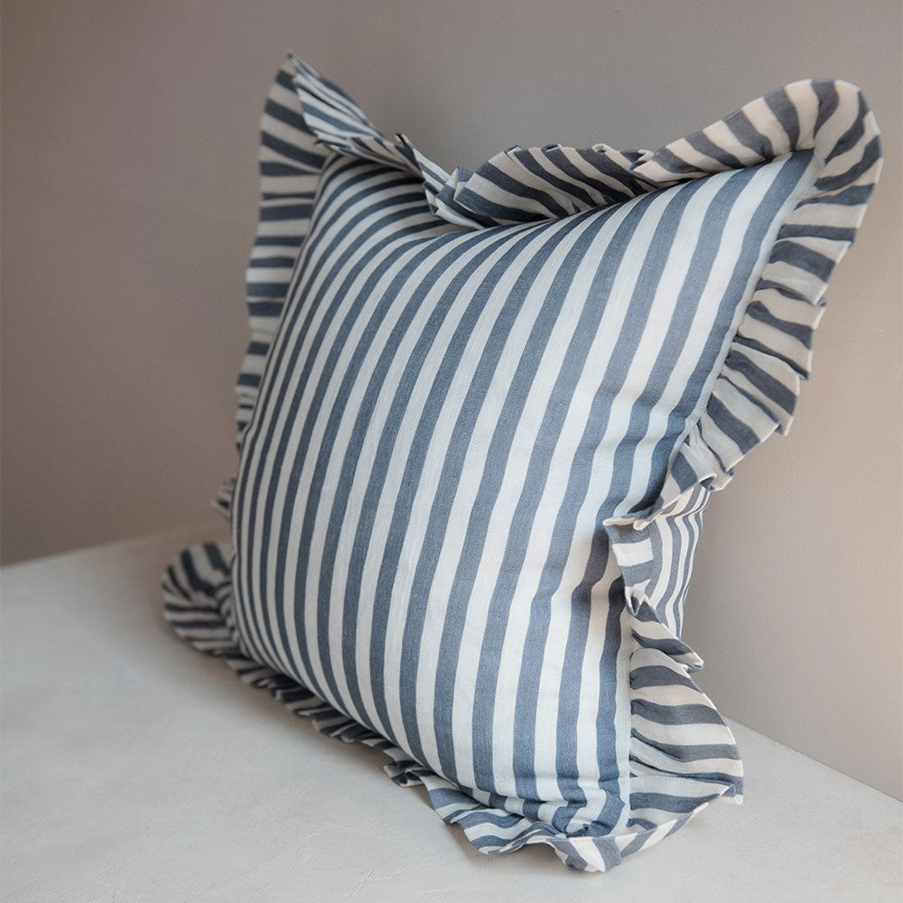 Linen Pillow Cover - Stone Blue Stripe - AUR