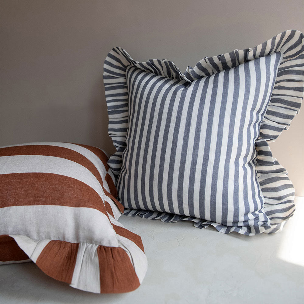 Linen Pillow Cover - Stone Blue Stripe - AUR