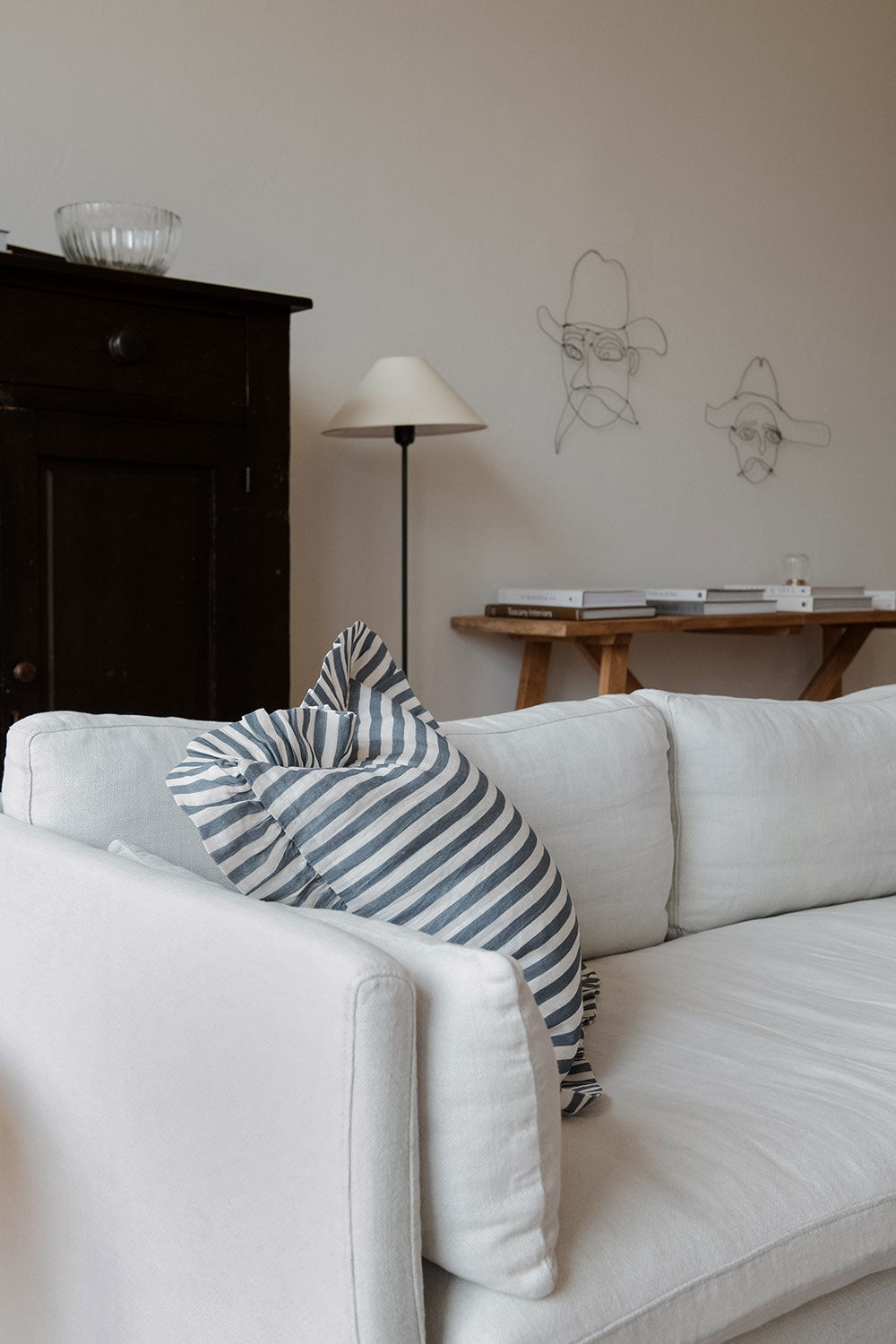 Linen Pillow Cover - Stone Blue Stripe - AUR