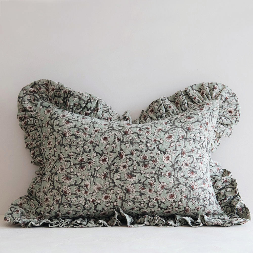 Linen Hand Block-Printed Pillow Cover No. 0232 - AUR