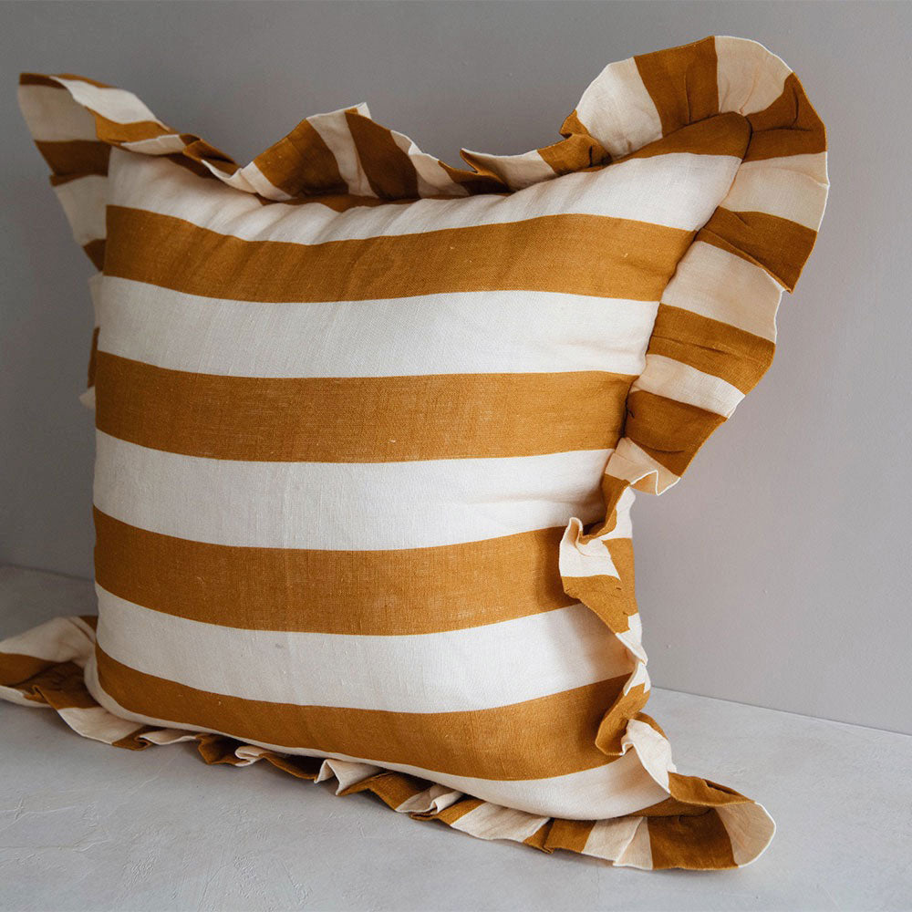 Linen Pillow Cover - Ochre Stripe - AUR