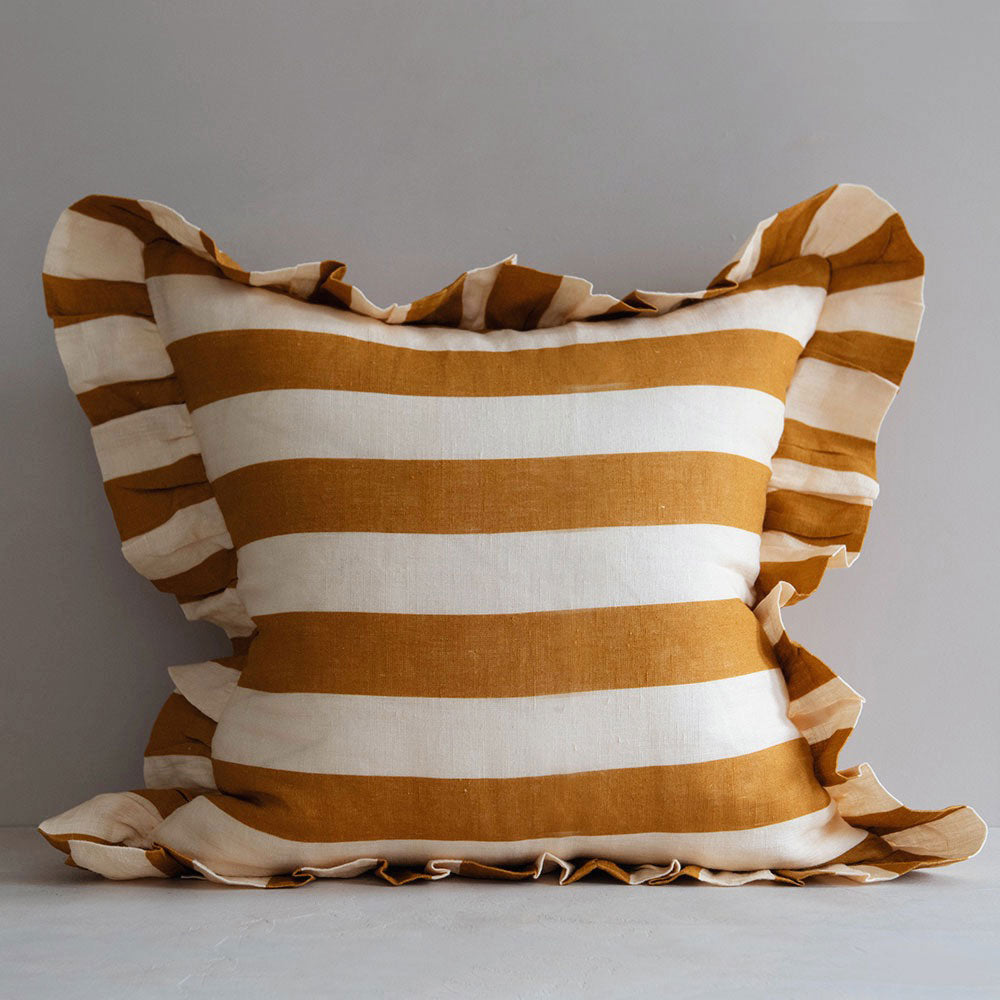 Linen Pillow Cover - Ochre Stripe - AUR
