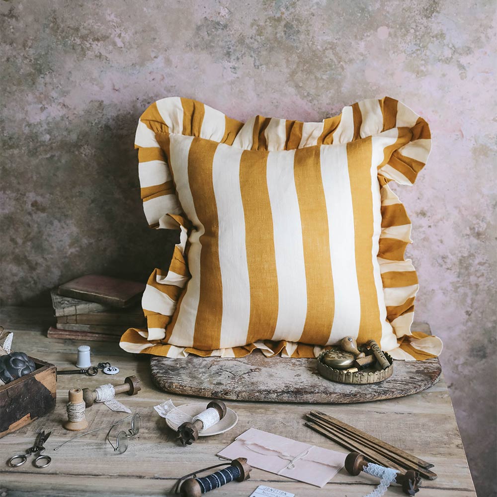 Linen Pillow Cover - Ochre Stripe - AUR