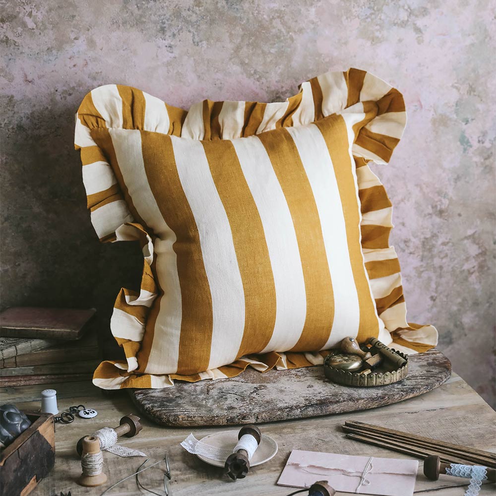 Linen Pillow Cover - Ochre Stripe - AUR