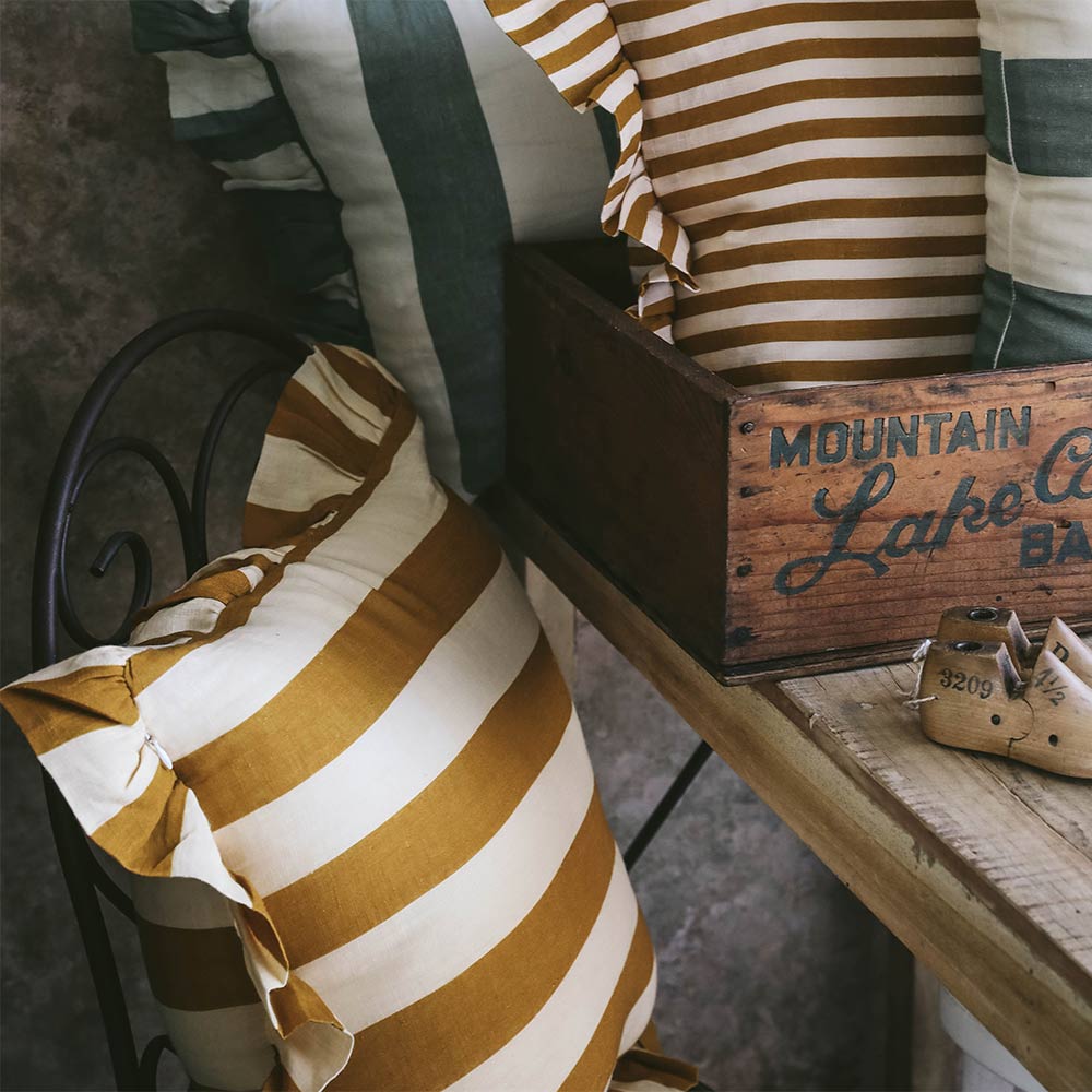 Linen Pillow Cover - Ochre Candy Stripe - AUR