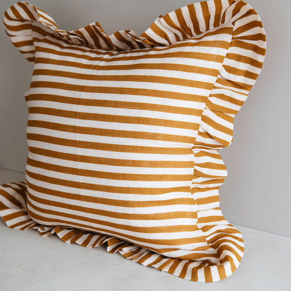 Linen Pillow Cover - Ochre Candy Stripe - AUR