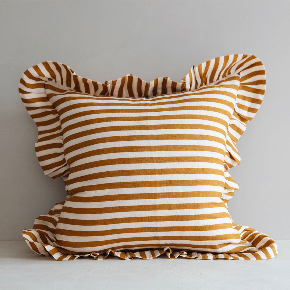 Linen Pillow Cover - Ochre Candy Stripe - AUR