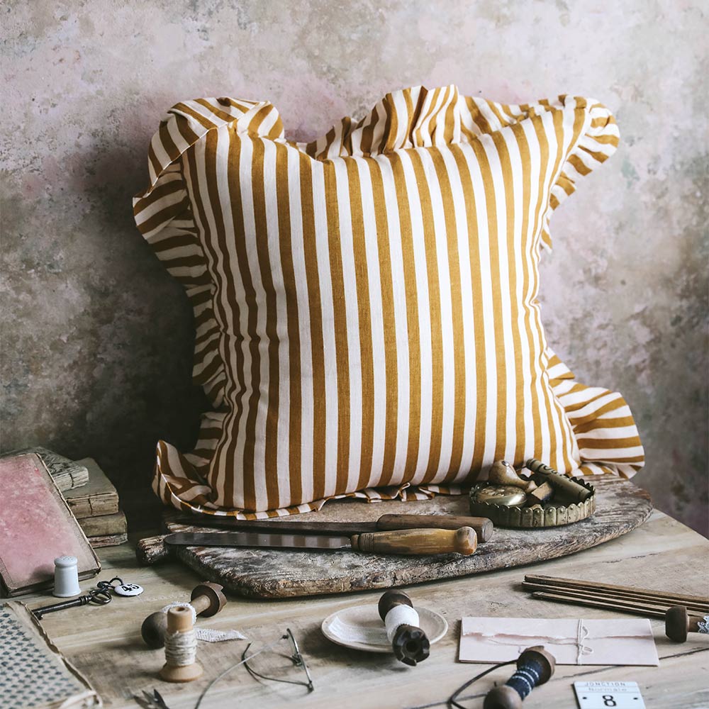 Linen Pillow Cover - Ochre Candy Stripe - AUR