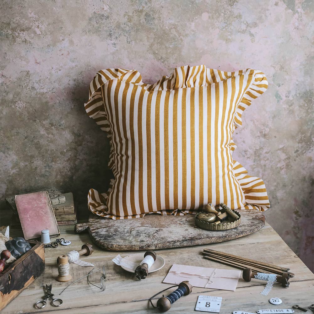Linen Pillow Cover - Ochre Candy Stripe - AUR